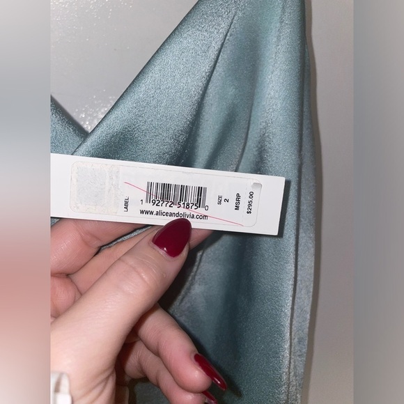 New! ALICE + OLIVIA  🩵 Harmony Drapey Mini Slip Dress in Icey Blue 🩵 Size 2 NWT! - Picture 12 of 14